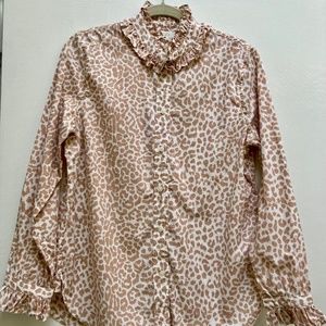 J Crew Classic Fit Ruffle Neck Shirt in Leopard